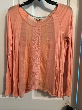 Jolt Peach Mixed-Media Long Sleeve Top